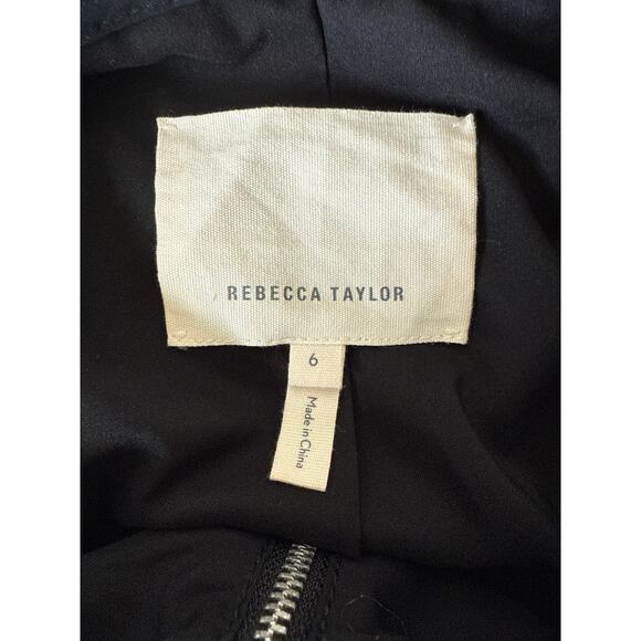 Rebecca Taylor Textured Knit Zipper Front Peplum Hem Womens Jacket 6 Black - Picture 7 of 12
